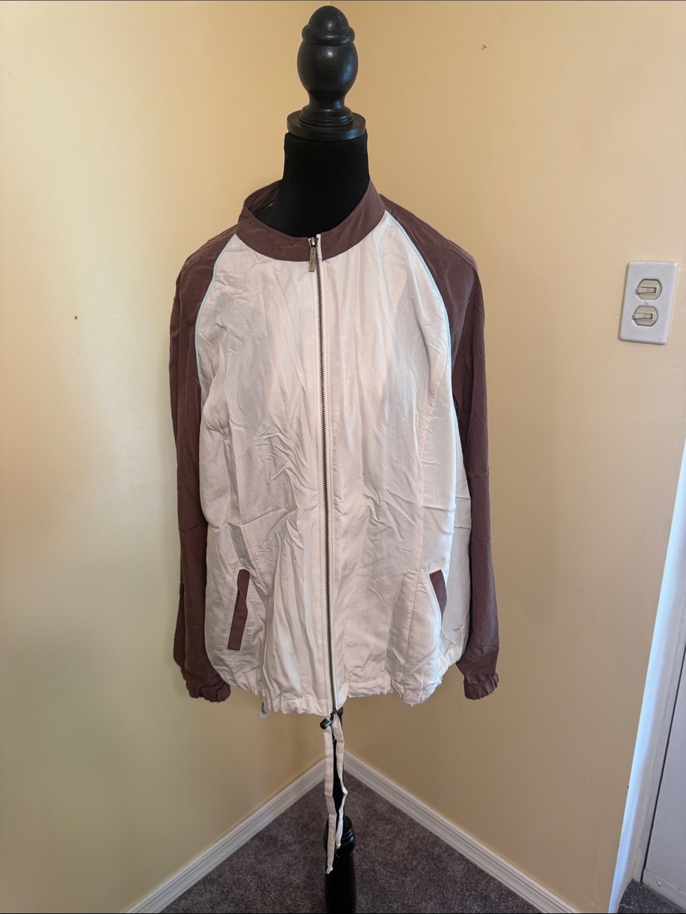 Lane Bryant Cream and Brown Lightweight Zip Jacket